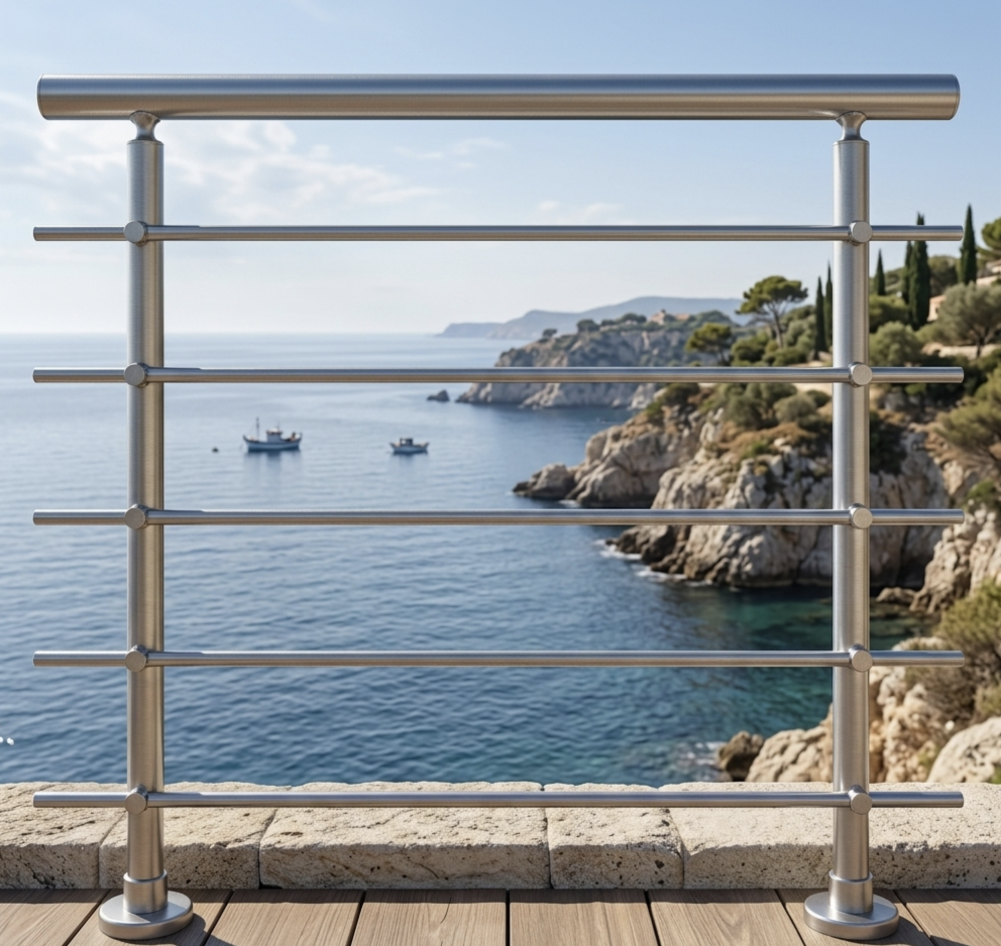 garde corps à 5 lisses horizontales kit complet 1 mètre